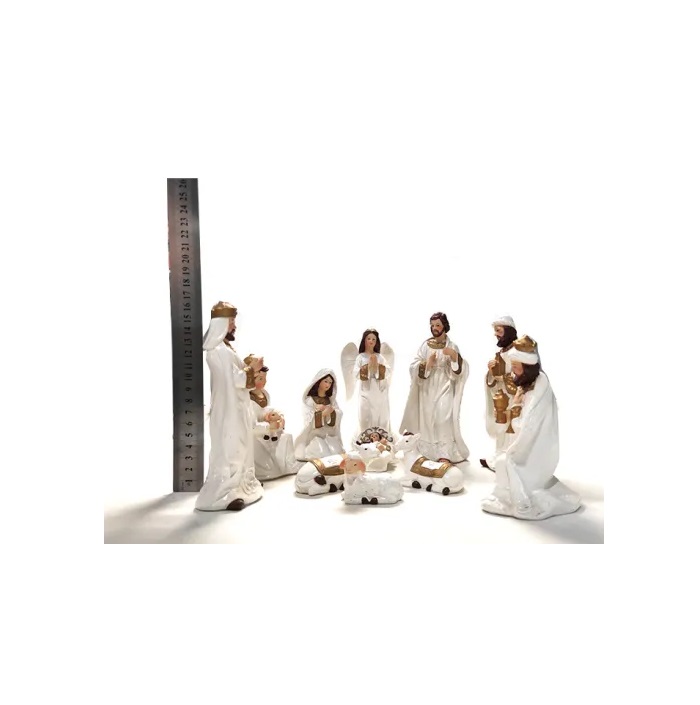 Christmas Decoration White Polyresin Jecus Nativity Set Resin Figurines Scene Decor