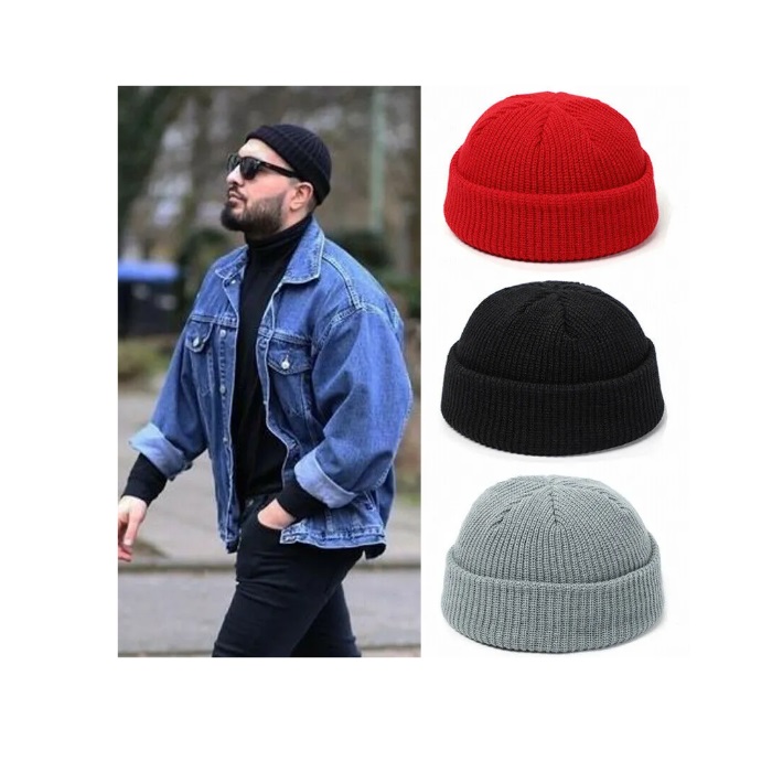 Custom Unisex Double Layered Beanie Warm Ribbed Winter Ski Fisherman Docker Hat Retro Brimless Fisherman Beanie Winter Hats