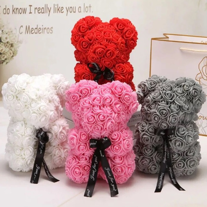 Wholesale 25cm Red Roses Flower Foam Teddi Bear Best Valentines Day Gift for Girlfriend Rose Bear Artificial Flower Bear